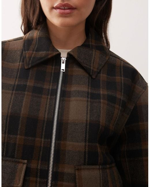 Monki Brown Short Collared Jacket With Wool
