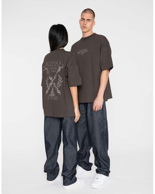 Camiseta Marrón Extragrande Con Estampado "All You Need" De Multiply Apparel de color Black