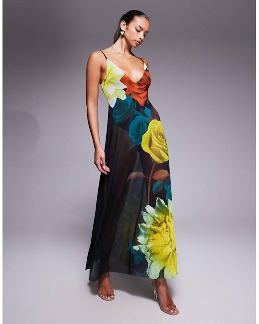 AFRM Black Sheer Plunge Neck Maxi Dress