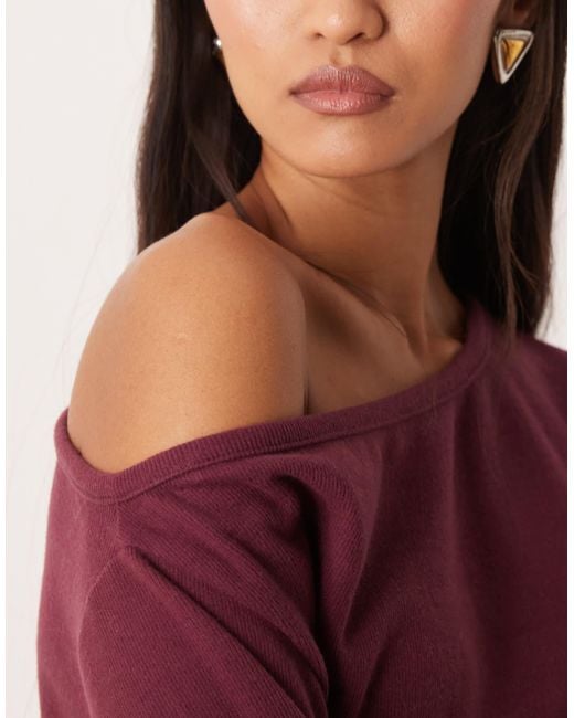 ASOS Red Supersoft Touch Off Shoulder Corset Waist Long Sleeve Top