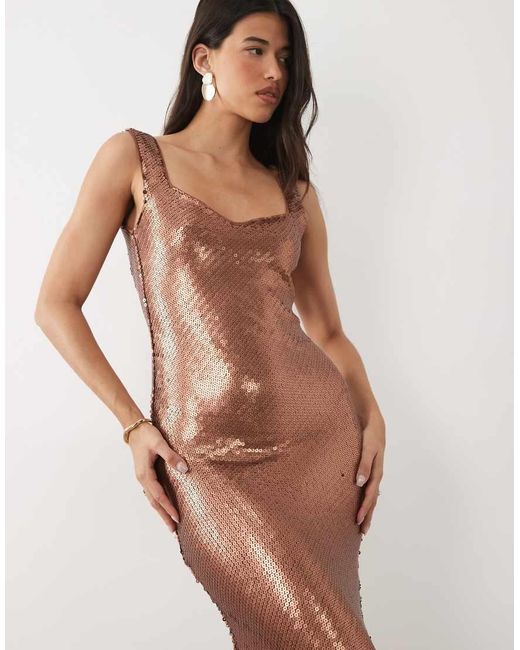 ASOS Brown Sequined Scoop Back Maxi Dress