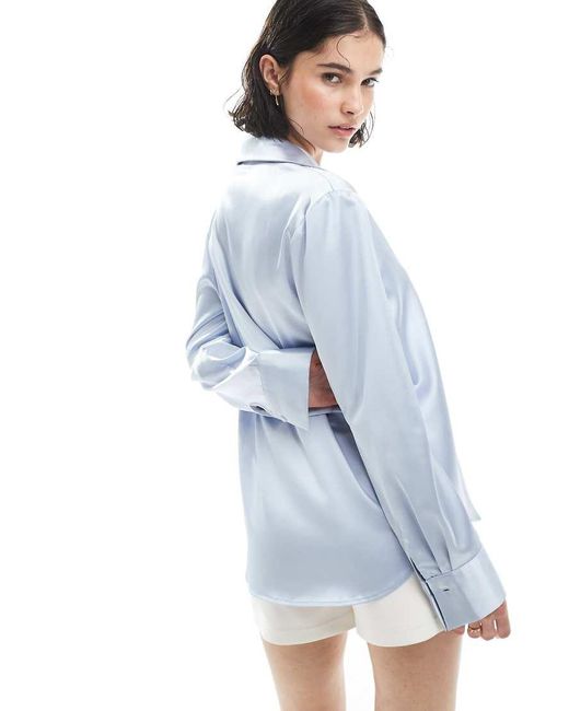 Miss Selfridge Oversized Satijnen Overhemd Met Knoopsluiting in het Blue