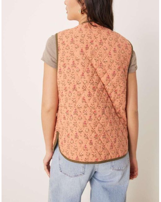 Free People Blue Claudine Quilted Floral Gilet Vest