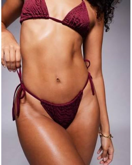 ASOS Brown Maria Textured Tie Side Bikini Bottoms