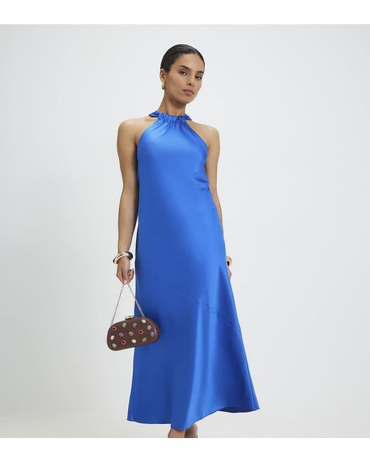 River Island Blue Halter Neck Midi Slip Dress