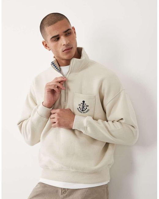 Abercrombie & Fitch Natural Quarter Zip Sweatshirt With Embroidered Pocket for men