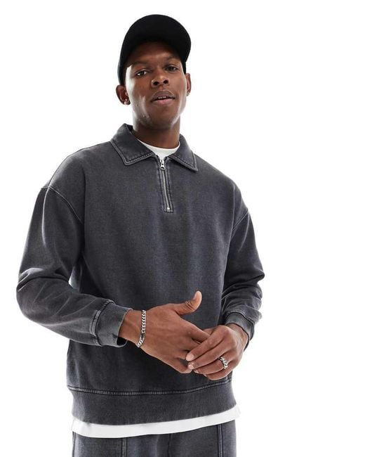 Maglione Lavaggio Acido Antracite Con Zip Corta di Another Influence in Gray da Uomo