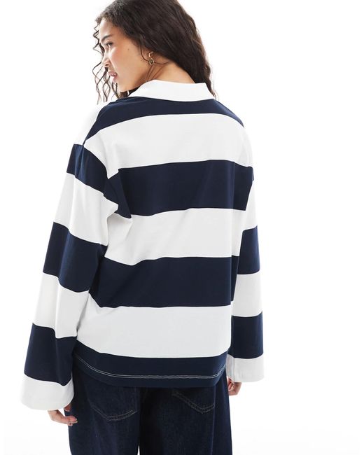 Vero Moda Blue – gestreiftes relaxed-fit-rugby-oberteil