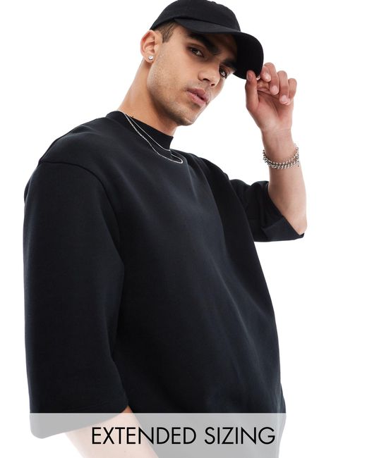 ASOS Black Heavyweight Oversized Fixed Hem Short Sleeve Sweatshirt for men