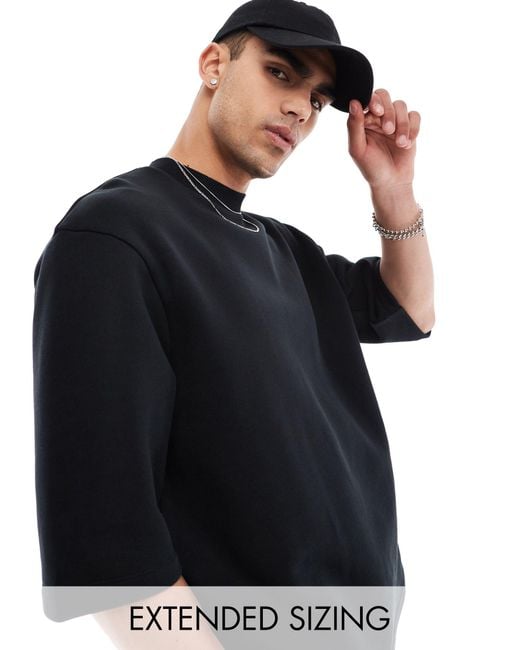 ASOS – kurzärmliges, schweres oversize-sweatshirt in Black für Herren