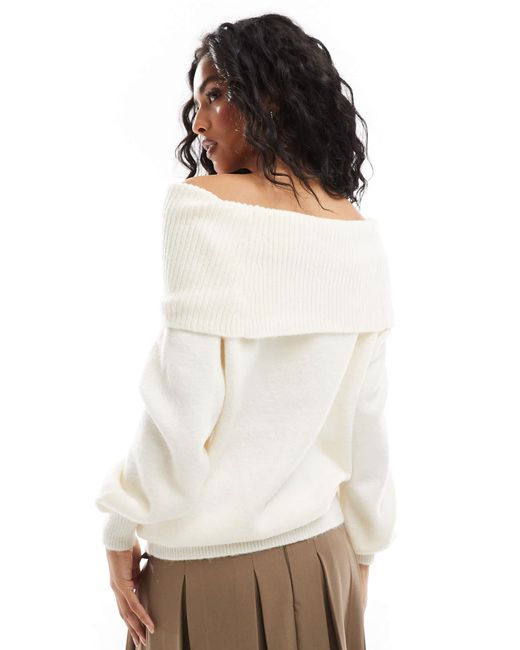 Pimkie White Knitted Bardot Ruched Detail Jumper