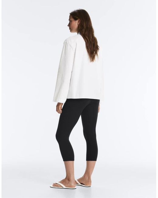 Oysho White 100% Cotton Button-up Stand-up Collar Shirt