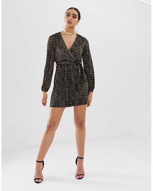 asos gold wrap dress
