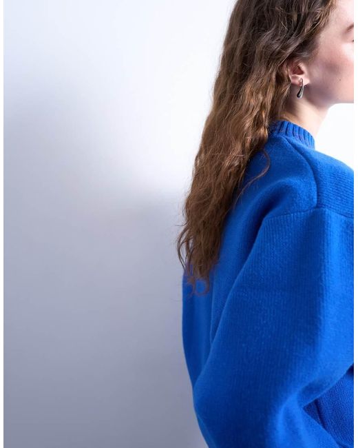 TOPSHOP Blue Knitted Chunky All Needle Clean Crew Jumper