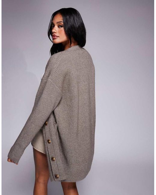 Aria Cove Brown Knitted Oversized Pocket Front Cardigan Mini Jumper Dress