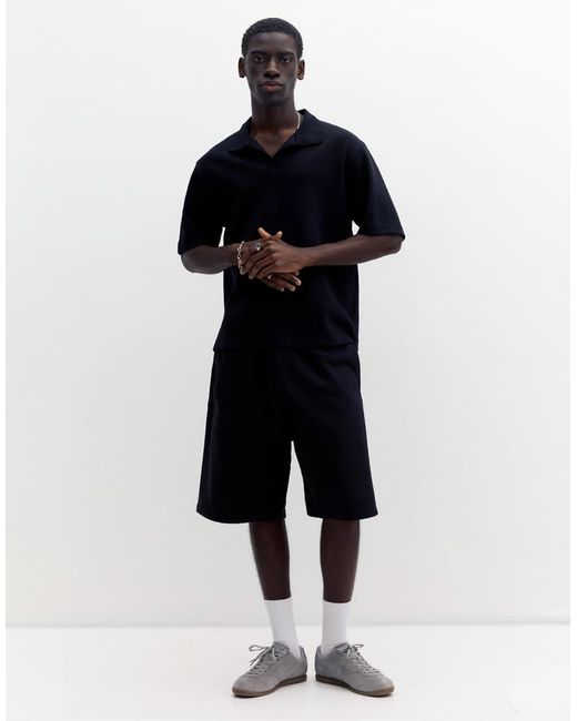 Pull&Bear Blue Short Sleeve Interlock Polo Shirt for men