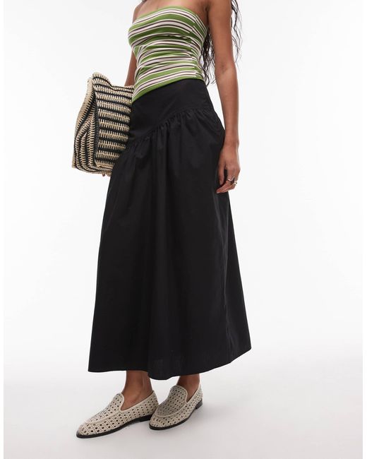 Jupe évasée en popeline à taille tombante incurvée TOPSHOP en coloris White