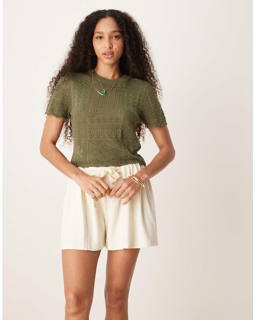 ASOS Green Patchwork Stitch Interest Knitted T-shirt