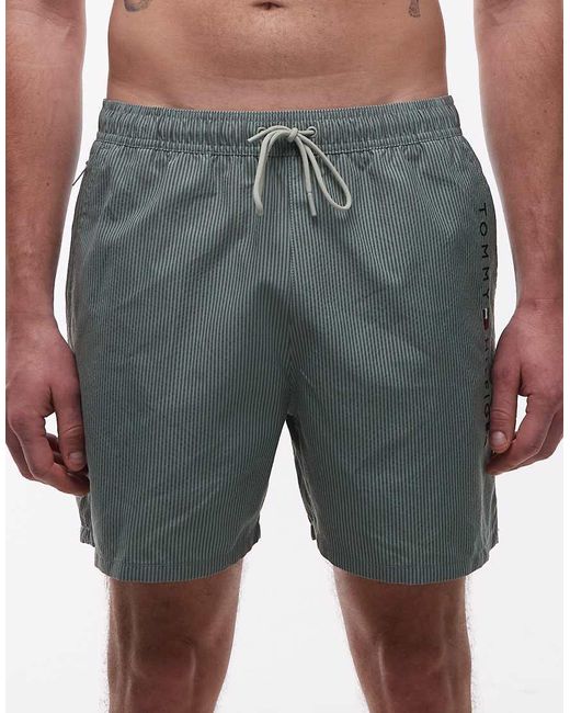 Tommy Hilfiger Green Textured Drawstring Zip Swim Shorts for men
