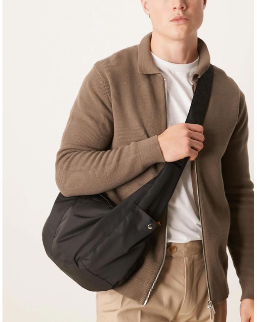 ASOS – knautschige schultertasche aus nylon in Brown für Herren