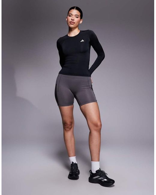 Adidas Originals Blue Adidas Training Optime Booty Shorts With 3 Stripe