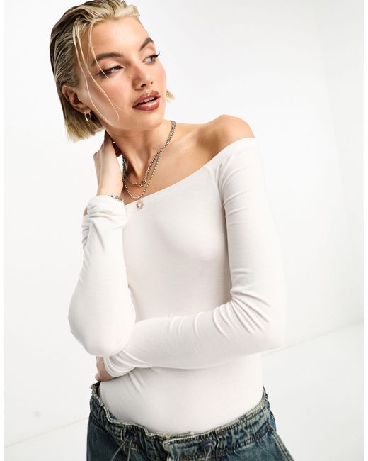 Collusion White Off The Shoulder Long Sleeve Bodysuit