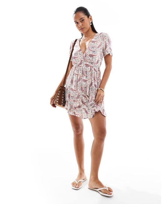 Superdry White Short Sleeve Printed Mini Wrap Dress