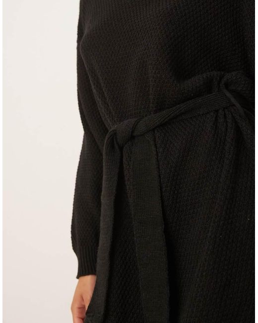 Glamorous Black Rib Knit Tie Waist Mini Knitted Dress