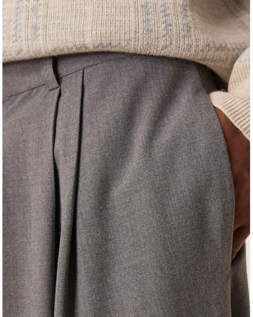 ASOS Natural Oversized Tapered Smart Trousers With Double Pleat for men