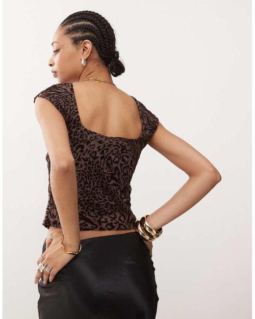 Collusion Brown Square Neck Cap Sleeve Drape Top