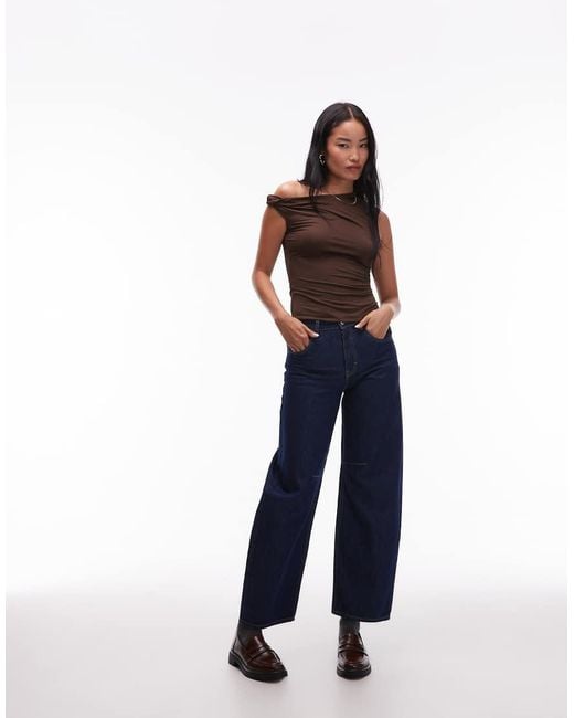 Nia Blue Fraise Slinky Twist Off Shoulder Top