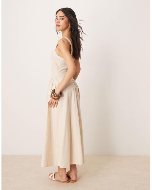 Robe mi-longue à encolure carrée et taille basse - avoine ASOS en coloris Natural