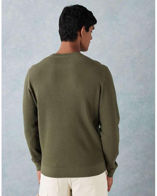Mango Green Cotton Mix Knitted Crew Neck Jumper for men