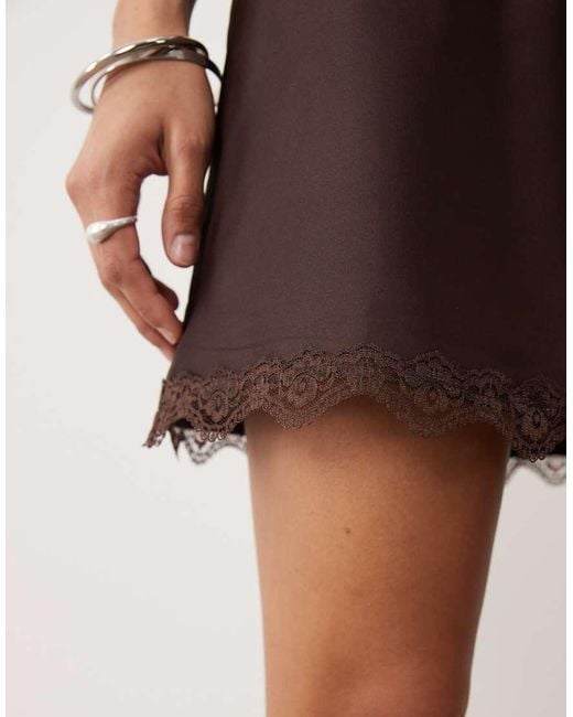 Cotton On Multicolor Estelle Mini Satin Skirt With Lace Trim