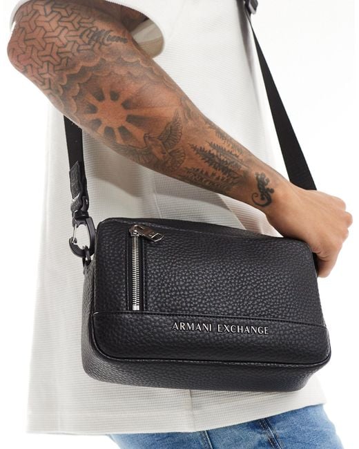Armani Exchange Gray Logo Faux Pebble Leather Crossbody Bag for men