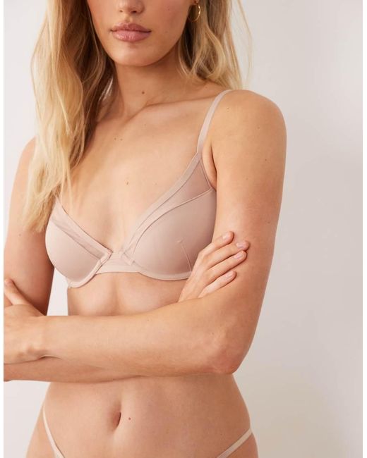 ASOS Gray Ella Moulded Microfibre Demi Pad Underwired Bra With Mesh Detail