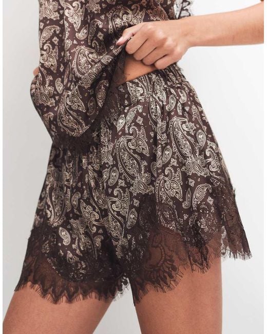 Noughts & Kisses White Satin Lace Detail Shorts Co-Ord
