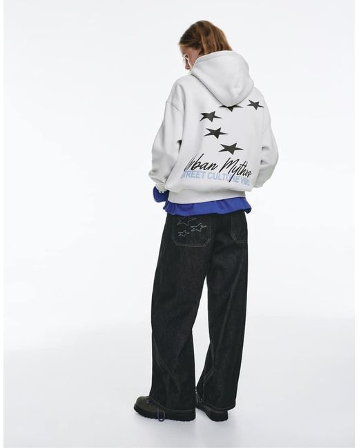Pull&Bear White Star And Slogan Hoodie