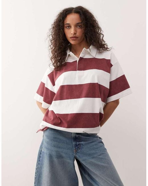 Collusion Red Short Sleeve Bold Striped Rugby Top