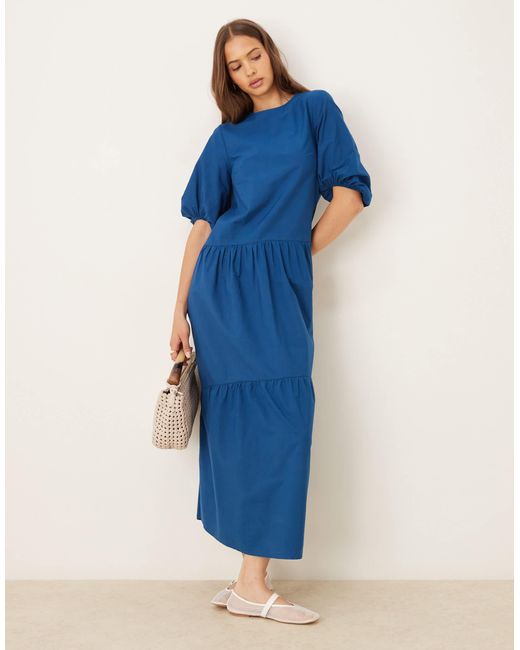 asos blue puff sleeve dress Asos Edition Off Shoulder Textured Mini Dress With Blouson Sleeve In Blue