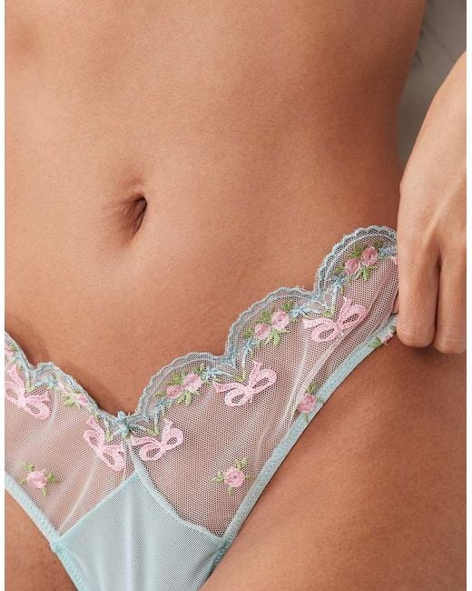 Wild Lovers Brown Mila Embroidered Bow Lace Lingerie Thong