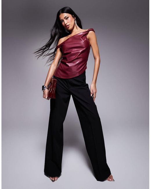 Missy Empire Red Missy Empire Off Shoulder Twist Leather Look Top