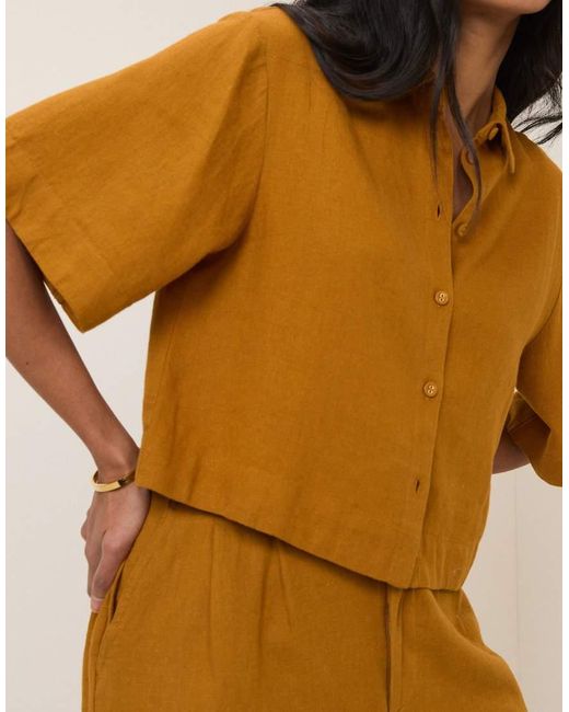 Nobody's Child Yellow Linen-Blend Cropped Shirt