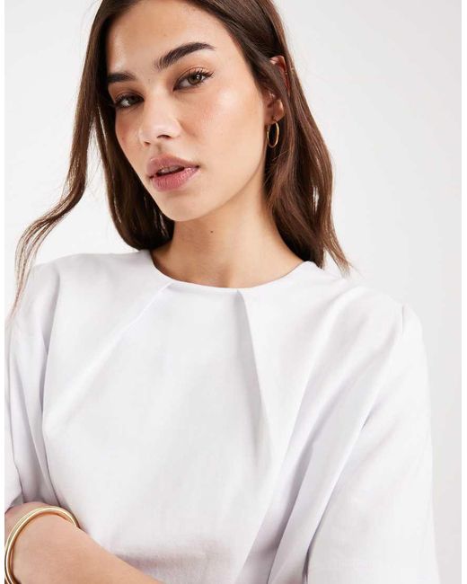 ASOS White Pleated Neck Swing Top