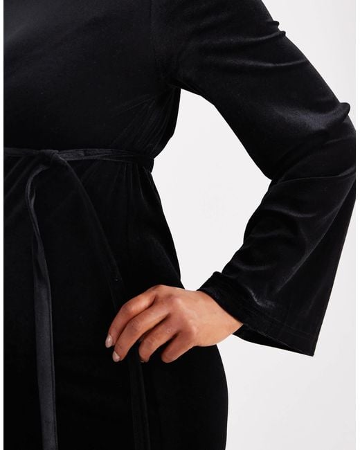 Mama.licious Black Mamalicious Maternity Velvet Bell Sleeve Midi Dress