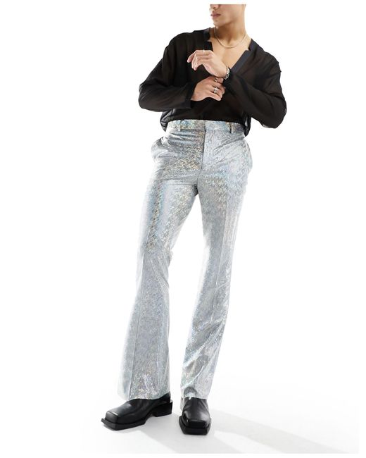 Pantaloni eleganti a zampa plissé metallizzato di ASOS in Metallic da Uomo