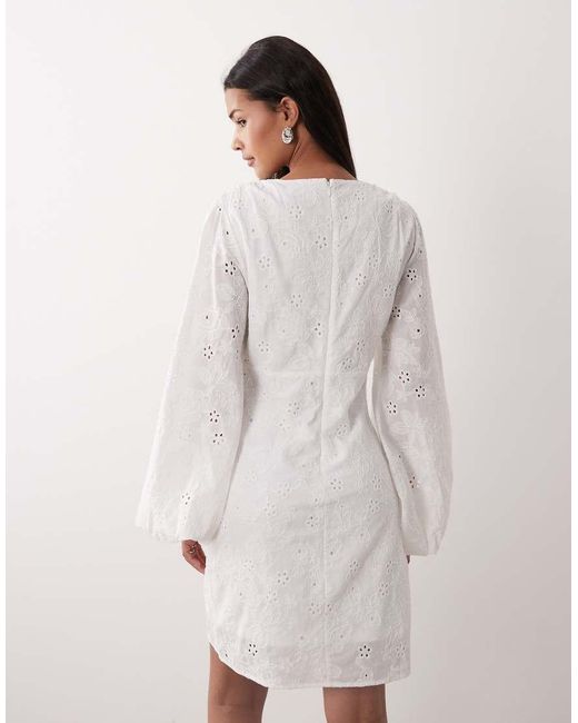 Gina Tricot Natural Embroidered Mini Dress