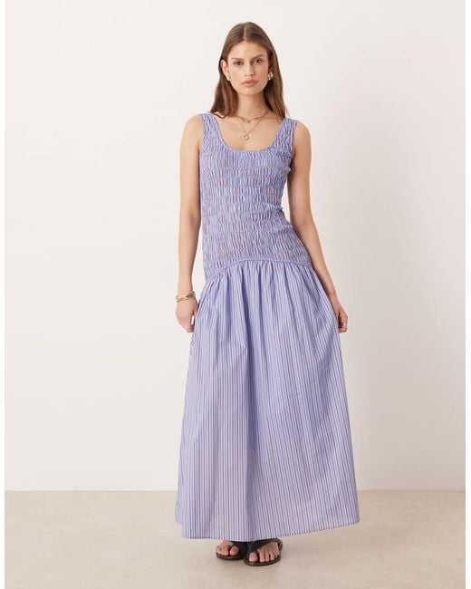 Glamorous Purple Shirred Dropped Waist Maxi Dress