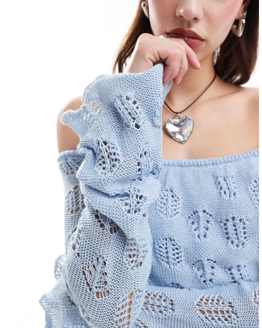 Daisy Street Blue Off Shoulder Knitted Mini Dress