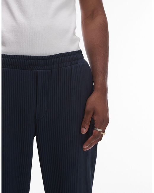 Topman Blue Co-ord Wide Leg Plisse Trousers for men